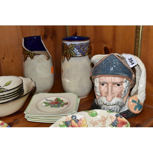 354 - A GROUP OF ROYAL DOULTON CERAMICS, to include a Don Quixote D6455 large character jug, a pair of vas... 