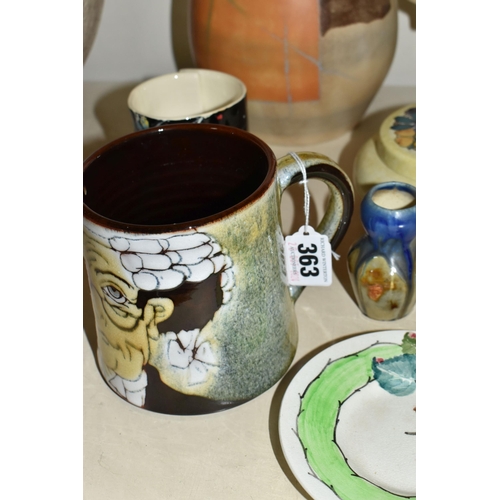 363 - A GROUP OF CERAMICS, comprising a Chelsea Pottery 'The Barrister' mug, a Mary A Ramsay for Strathyre... 