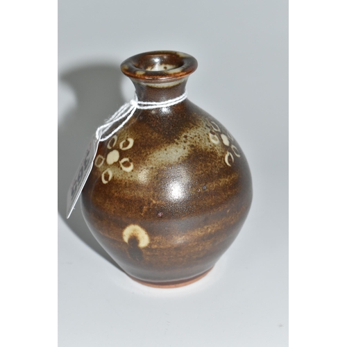 365 - BERNARD LEACH (BRITISH 1887-1979) A SMALL STONEWARE VASE, of bulbous form with short flared neck, de... 