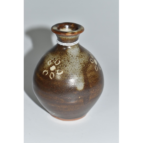 365 - BERNARD LEACH (BRITISH 1887-1979) A SMALL STONEWARE VASE, of bulbous form with short flared neck, de... 