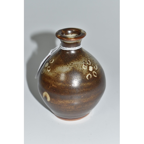 365 - BERNARD LEACH (BRITISH 1887-1979) A SMALL STONEWARE VASE, of bulbous form with short flared neck, de... 