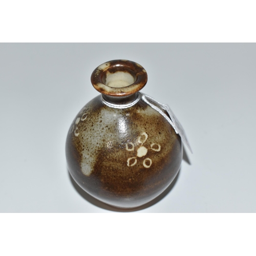 365 - BERNARD LEACH (BRITISH 1887-1979) A SMALL STONEWARE VASE, of bulbous form with short flared neck, de... 