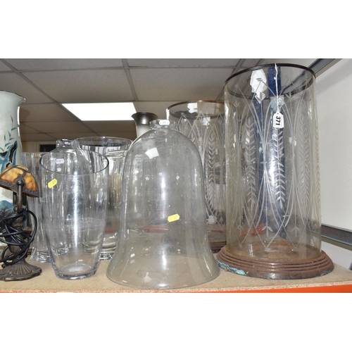 371 - A GROUP OF LARGE MISCELLANEOUS ITEMS to include two glass garden cloche height approximately 37cm, a... 