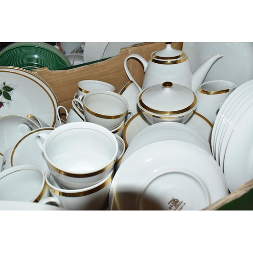 375 - THREE BOXES AND LOOSE CERAMIC KITCHENWARE comprising a box of Sheriden tea and dinner ware to includ... 