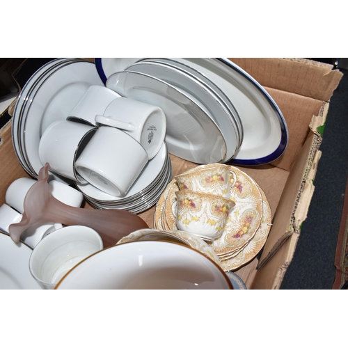 384 - FIVE BOXES AND LOOSE CERAMICS AND GLASSWARE to include a large quantity of Royal Worcester Classic P... 