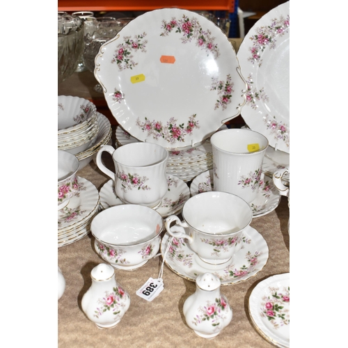 389 - A GROUP OF ROYAL ALBERT 'LAVENDER ROSE' DINNER WARE, comprising covered tureen, two oval serving bow... 