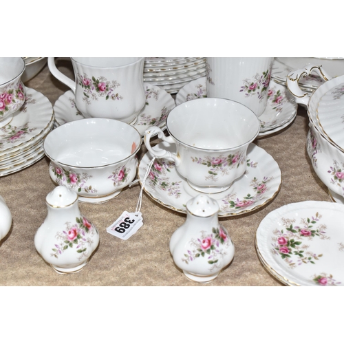 389 - A GROUP OF ROYAL ALBERT 'LAVENDER ROSE' DINNER WARE, comprising covered tureen, two oval serving bow... 