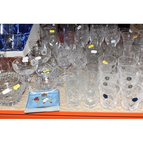 390 - A LARGE COLLECTION OF CUT GLASS ITEMS, to include a variety of crystal drinking glasses, to include ... 