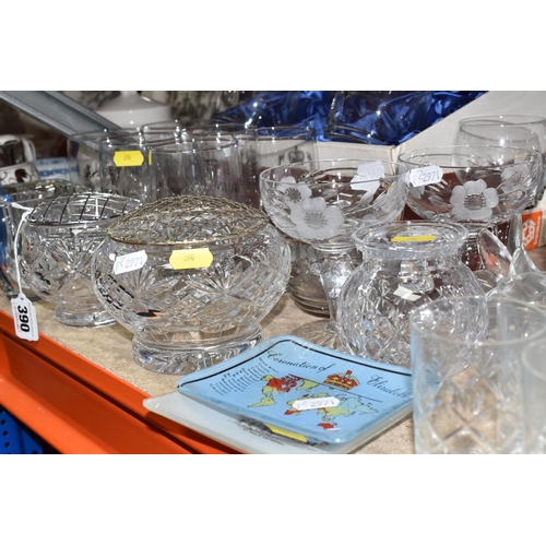 390 - A LARGE COLLECTION OF CUT GLASS ITEMS, to include a variety of crystal drinking glasses, to include ... 