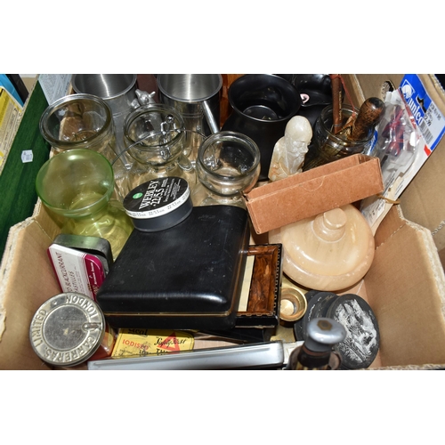 393 - FOUR BOXES AND LOOSE MISCELLANEOUS ITEMS, to include a Kenwood food processor, with various attachme... 