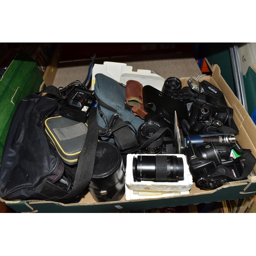 400 - TWO BOXES OF CAMERAS AND MISCELLANEOUS ITEMS, to include retro IMB ThinkPad with leads, a Lilliput L... 