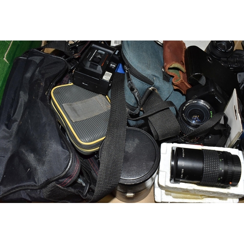 400 - TWO BOXES OF CAMERAS AND MISCELLANEOUS ITEMS, to include retro IMB ThinkPad with leads, a Lilliput L... 