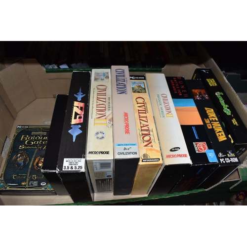 401 - TWO BOXES OF PC GAMES, includes Dune II, Duke Nukem 3D, The Witcher 2, Civilization 1-5, and Residen... 