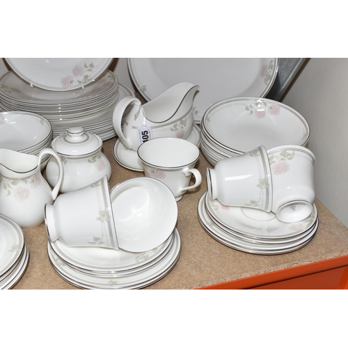 405 - A FIFTY-ONE PIECE ROYAL DOULTON 'TWILIGHT ROSE' DINNER SERVICE comprising six tea cups (one dull whe... 