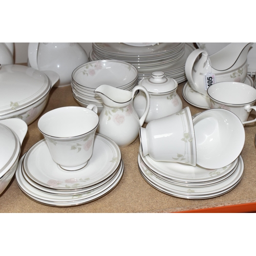 405 - A FIFTY-ONE PIECE ROYAL DOULTON 'TWILIGHT ROSE' DINNER SERVICE comprising six tea cups (one dull whe... 