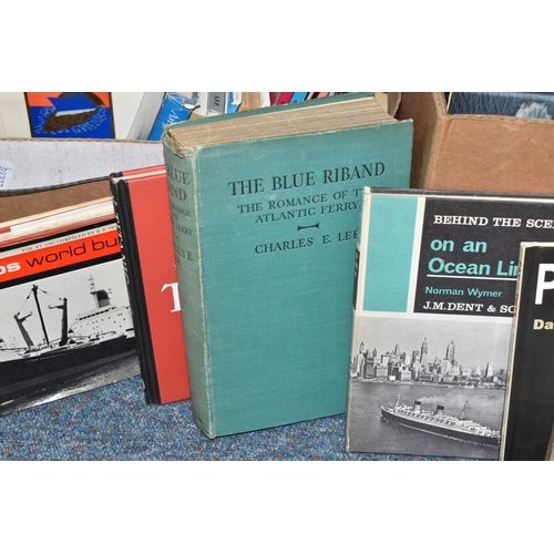 417 - SIX BOXES OF NAVAL / SHIPPING BOOKS containing approximately 130 miscellaneous titles, in hardback o... 