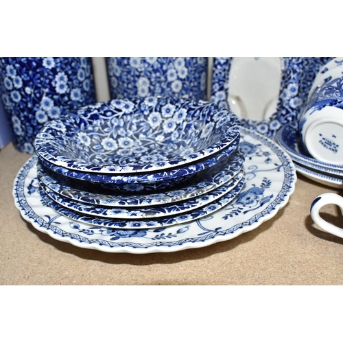 420 - A LARGE GROUP OF MOSTLY BLUE AND WHITE BURLEIGH WARES comprising two 'Willow' teacups with three sau... 