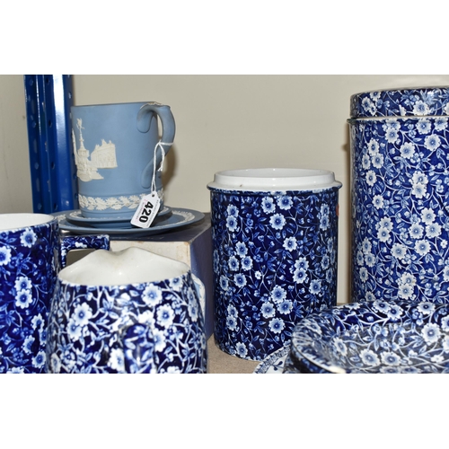 420 - A LARGE GROUP OF MOSTLY BLUE AND WHITE BURLEIGH WARES comprising two 'Willow' teacups with three sau... 