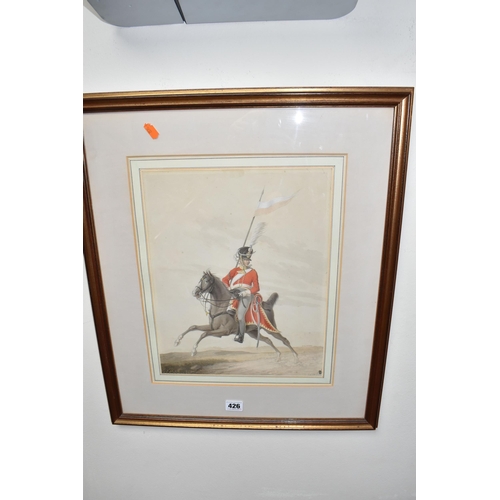 426 - ASTER (19TH CENTURY) 'A SAXON LANCER', a soldier on horseback carries a lance, he is looking over hi... 