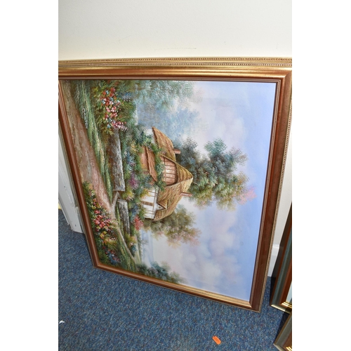 427 - EIGHT LATE 20TH CENTURY OILS ON CANVAS AND BOARD, to include chickens in a yard signed Stephens, a c... 