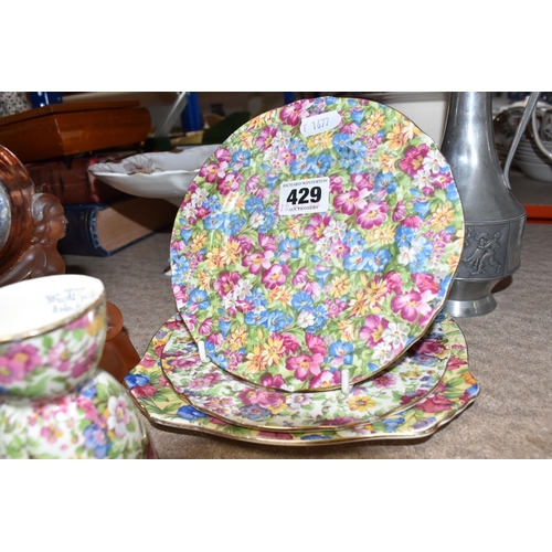 429 - A GROUP OF CERAMICS, GLASS AND METALWARE, comprising five pieces of Chintz tea ware: a Royal Winton ... 