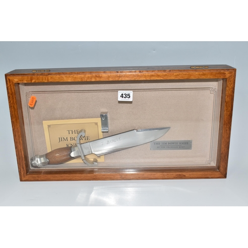 435 - A CASED FRANKLIN MINT 'THE JIM BOWIE KNIFE', blade etched 'J. Bowie', in a glazed case with leaflet,... 