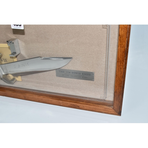 435 - A CASED FRANKLIN MINT 'THE JIM BOWIE KNIFE', blade etched 'J. Bowie', in a glazed case with leaflet,... 