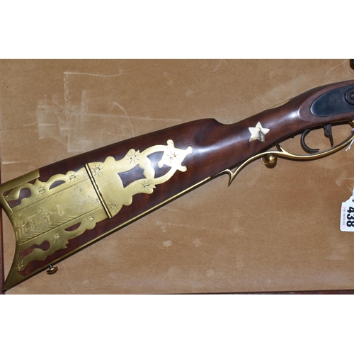 438 - A FRANKLIN MINT REPLICA 'OLD BETSY, DAVY CROCKETT'S .41 CALIBER RIFLE' on a wooden display board, wi... 