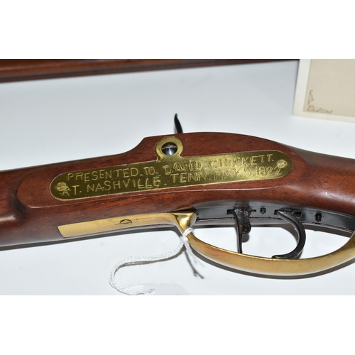 438 - A FRANKLIN MINT REPLICA 'OLD BETSY, DAVY CROCKETT'S .41 CALIBER RIFLE' on a wooden display board, wi... 