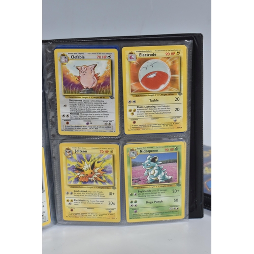 448 - TWO FOLDERS OF POKEMON CARDS, includes cards from the Base Set, Jungle, Fossil, Team Rocket and Prom... 