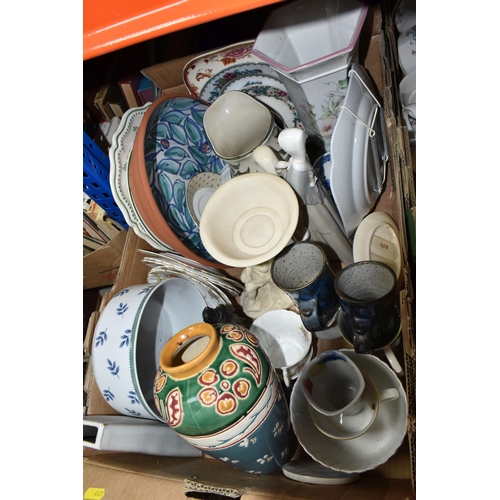 449 - THREE BOXES AND LOOSE CERAMICS AND GLASSWARE to include one box of Royal Doulton 'Juno' dinnerware t... 