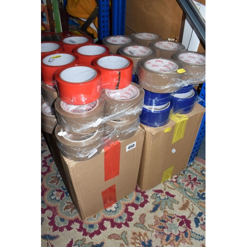 450 - FOUR BOXES AND LOOSE PACKAGING TAPE to include approximately one hundred and fifty rolls of packagin... 