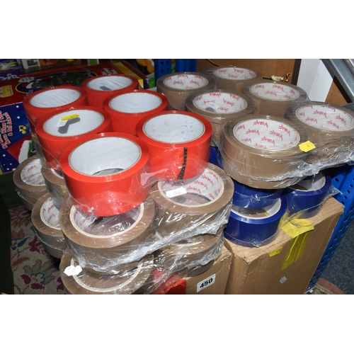 450 - FOUR BOXES AND LOOSE PACKAGING TAPE to include approximately one hundred and fifty rolls of packagin... 