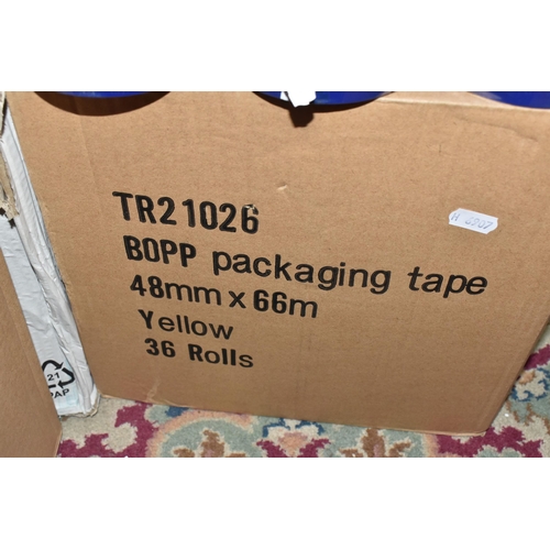 450 - FOUR BOXES AND LOOSE PACKAGING TAPE to include approximately one hundred and fifty rolls of packagin... 