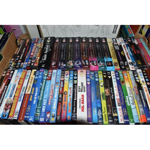 451 - NINE BOXES OF DVDS to include approximately four hundred and fifty films, boxsets, and TV shows to a... 