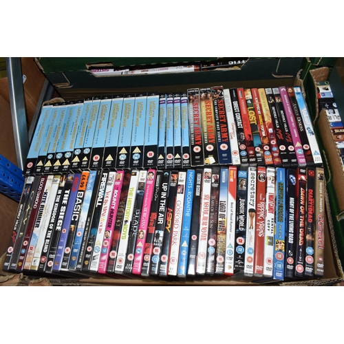 451 - NINE BOXES OF DVDS to include approximately four hundred and fifty films, boxsets, and TV shows to a... 