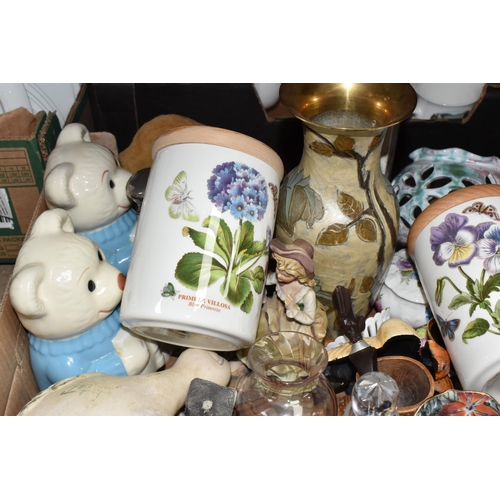 455 - FOUR BOXES AND LOOSE CERAMICS AND SUNDRY ITEMS, to include a quantity of Indian enamelled brass vase... 