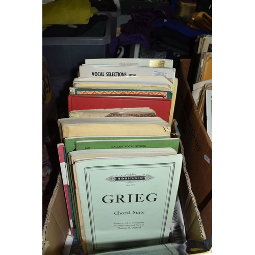 456 - FOUR BOXES OF VINTAGE SHEET MUSIC to include a quantity of hymn music, primary school music books, a... 