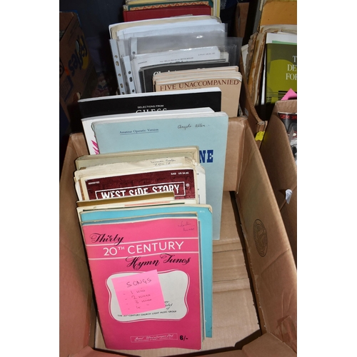 456 - FOUR BOXES OF VINTAGE SHEET MUSIC to include a quantity of hymn music, primary school music books, a... 