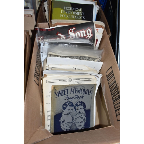 456 - FOUR BOXES OF VINTAGE SHEET MUSIC to include a quantity of hymn music, primary school music books, a... 