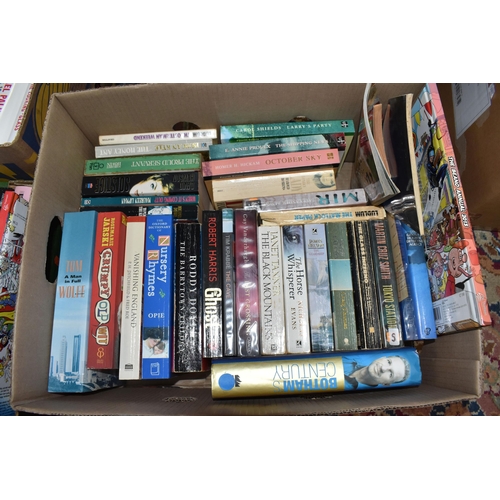 457 - FIVE BOXES OF BOOKS to include a quantity of children's books to include a box set of the Diary of a... 