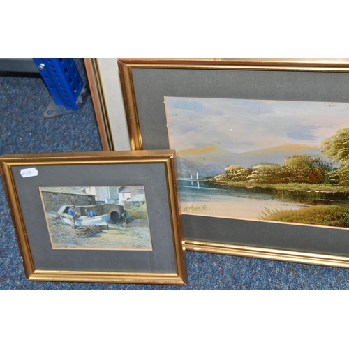 458 - A SMALL QUANTITY OF PICTURES, comprising  a fishing scene watercolour signed and dated Charles F. Hu... 