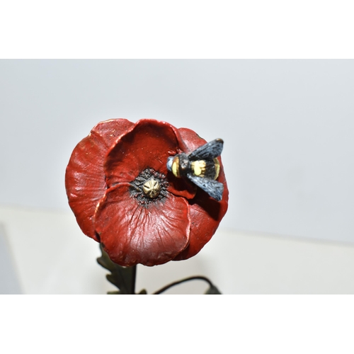 465 - A BOXED RICHARD COOPER & COMPANY CAST BRONZE SCULPTURE, titled 'Poppy with Honey Bee', sculptor Keit... 