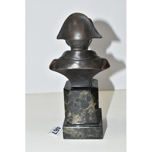 467 - A BRONZE BUST OF NAPOLEON BONAPARTE, on a black marble plinth, signed in mould 'Prof. Hagen', height... 