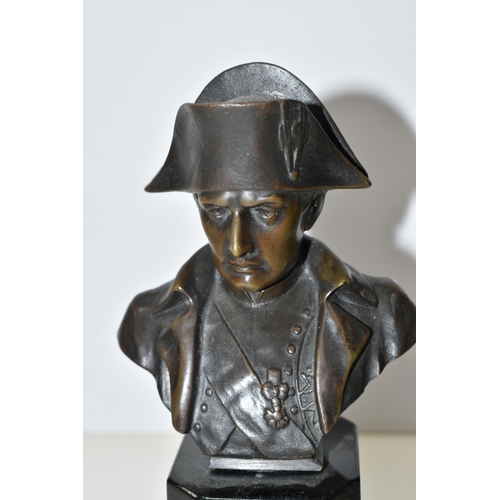 467 - A BRONZE BUST OF NAPOLEON BONAPARTE, on a black marble plinth, signed in mould 'Prof. Hagen', height... 