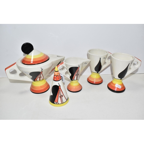 470 - FIVE PIECES OF D. NORMAN TEA WARE, in an art deco style, comprising a teapot, a milk jug, a sugar si... 