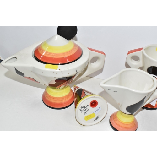 470 - FIVE PIECES OF D. NORMAN TEA WARE, in an art deco style, comprising a teapot, a milk jug, a sugar si... 