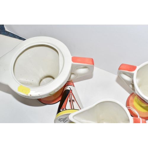 470 - FIVE PIECES OF D. NORMAN TEA WARE, in an art deco style, comprising a teapot, a milk jug, a sugar si... 