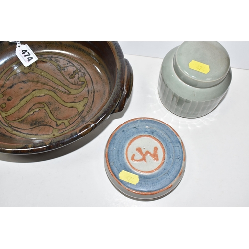 474 - A GROUP OF STUDIO POTTERY BY DAVID (1911-2005) AND JEREMY LEACH (B 1945), comprising two pieces by D... 