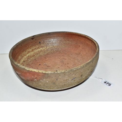 475 - KATHERINE PLEYDELL-BOUVERIE (1895-1985): A LARGE STONEWARE BOWL, with combed sgraffito bands, impres... 